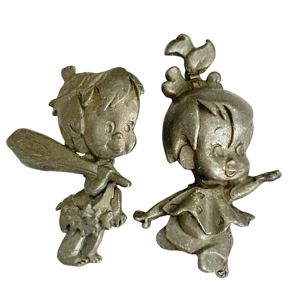 Vintage Pebbles & Bam Bam Flintstone Pin Brooch Warner Bros Baseball Bat Bone